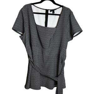Lane Bryant Geometric Black Tunic Career Belted Short Sleeve Top Women's 20 EUC